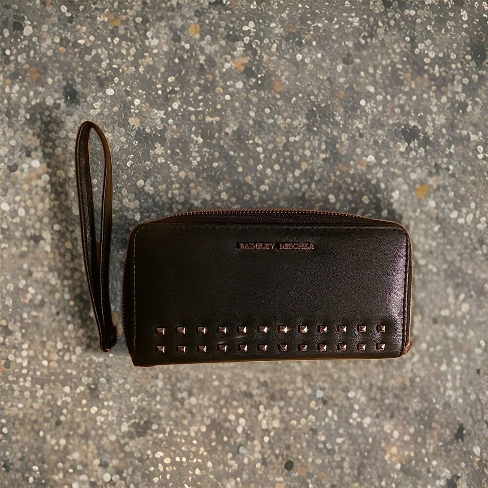 Badgley Mischka Studded Black Wristlet.  Used In Excellent Condition.